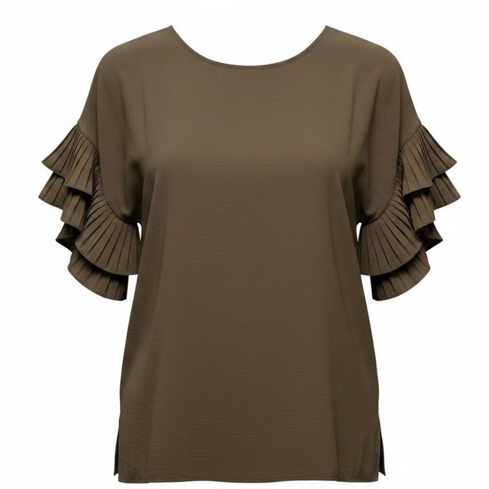 ODDI Brown Pleated Ruffle Sleeve Blouse NWT Women’s Size 3X